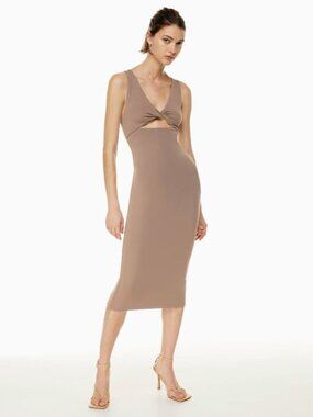 Aritzia Babaton Mantel Contour Midi Dress Cutout Taupe Tan Brown Size Small